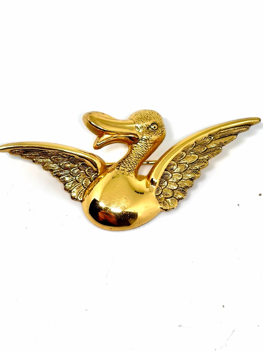 Vintage 925 Sterling Silver Gold Vermeil Forstner Pelican  Duck Pin Brooch 2.75”